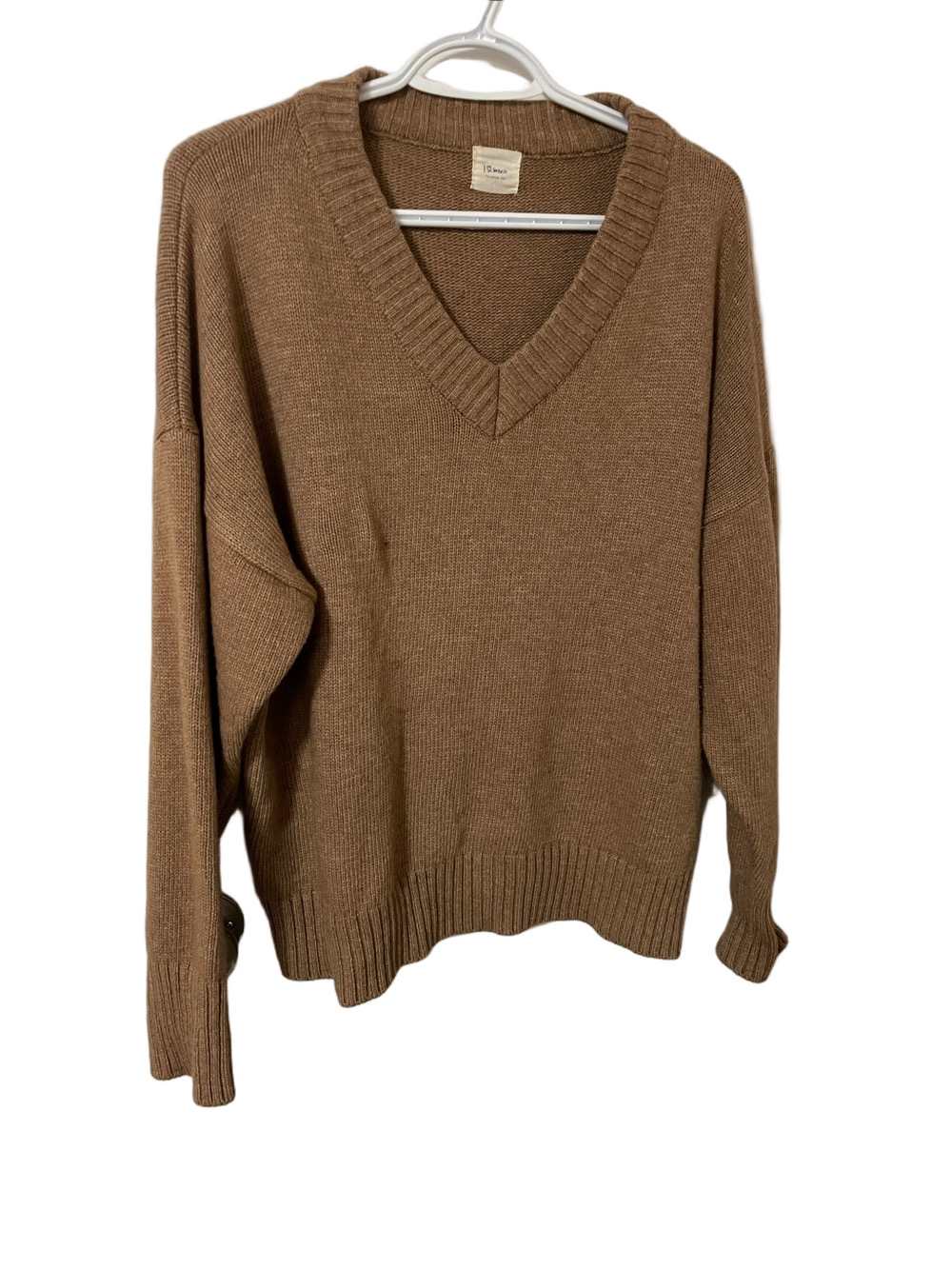 Mock Bling Wool Blend V-Neck Sweater in Camel One Size